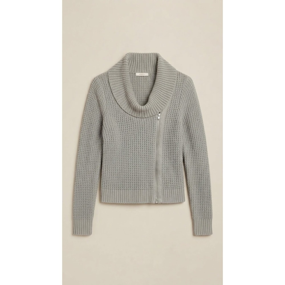 Gap Women Sweater Small Gray Asymmetrical Zip Shawl Collar Waffle Knit Cardigan